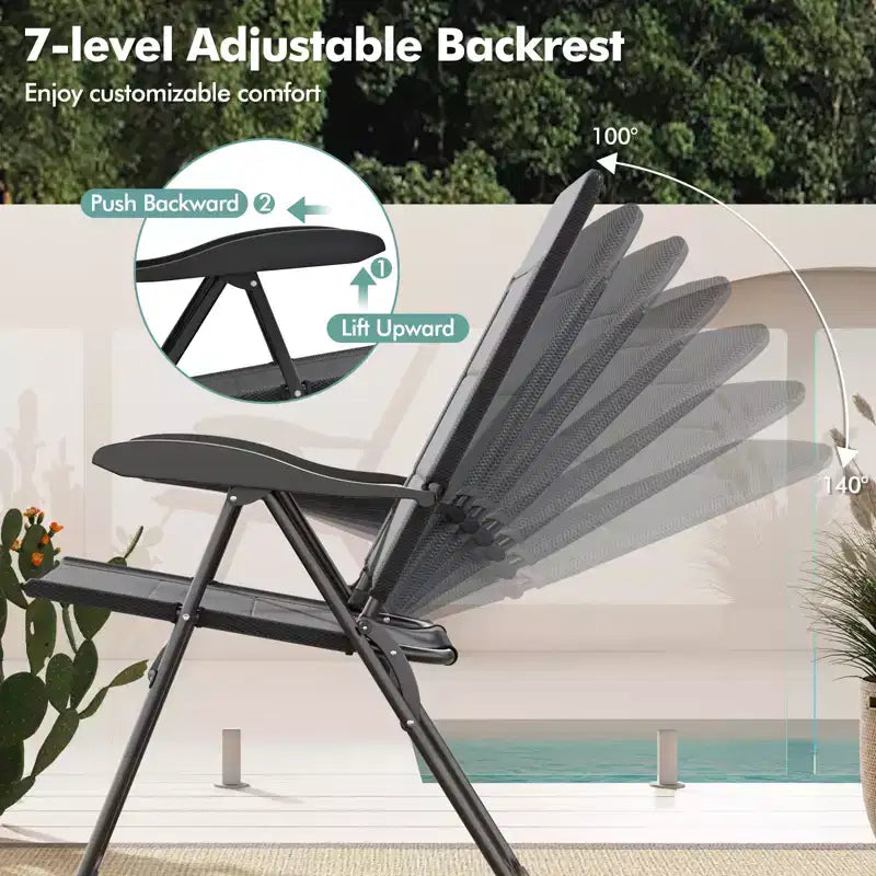 Costway Lot de 4 chaises pliantes de jardin inclinables et rembourrées à dossier réglable