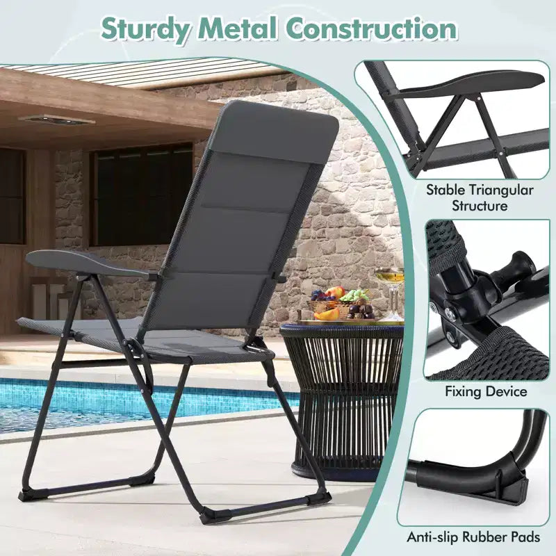 Costway Lot de 4 chaises pliantes de jardin inclinables et rembourrées à dossier réglable
