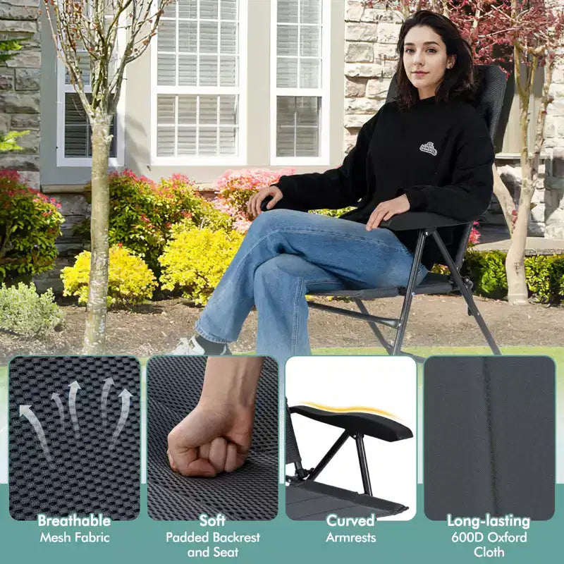Costway Lot de 4 chaises pliantes de jardin inclinables et rembourrées à dossier réglable