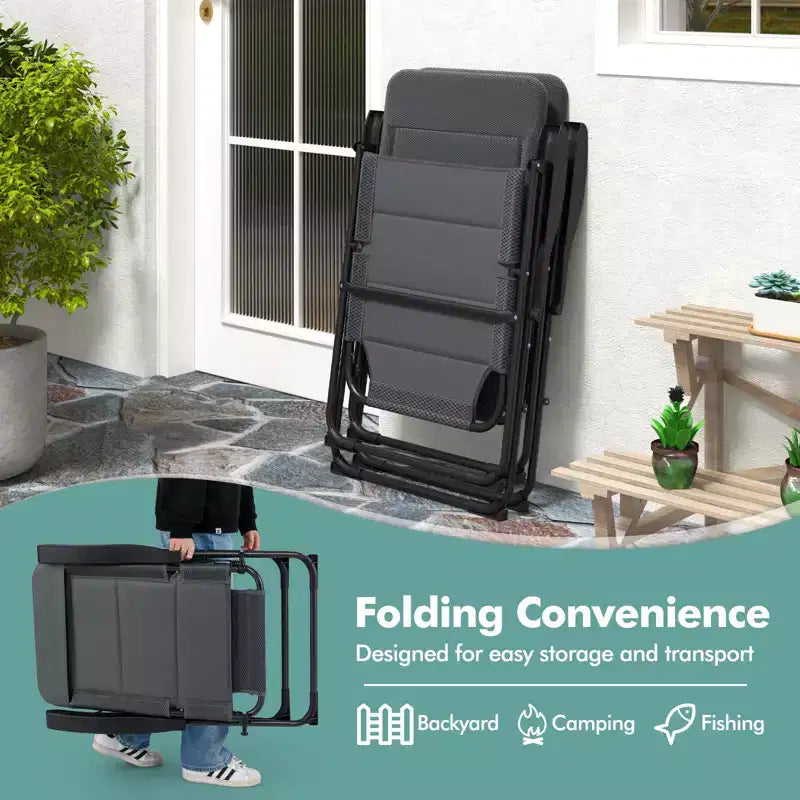 Costway Lot de 4 chaises pliantes de jardin inclinables et rembourrées à dossier réglable