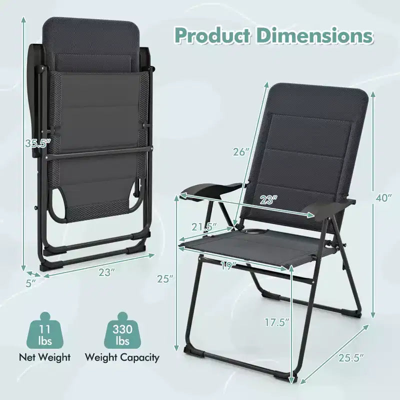 Costway Lot de 4 chaises pliantes de jardin inclinables et rembourrées à dossier réglable