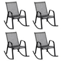 Costway 4pcs Patio Rocking Chair Heavy-Duty Metal Rocker Outdoor Anti-Slip Gray