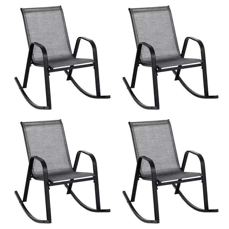 Costway 4pcs Patio Rocking Chair Heavy-Duty Metal Rocker Outdoor Anti-Slip Gray
