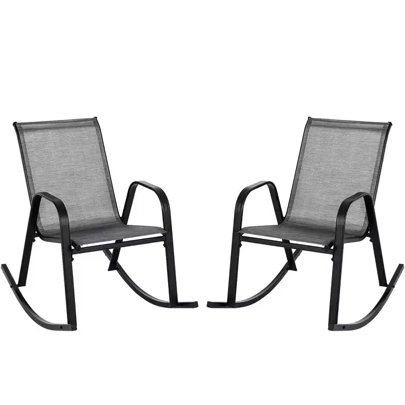 Costway Lot de 4 Fauteuils à Bascule d'Extérieur en Métal Robuste Antidérapants Gris