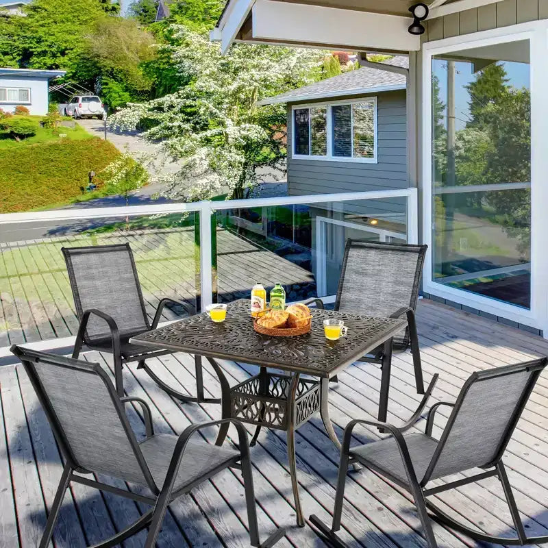 Costway Lot de 4 Fauteuils à Bascule d'Extérieur en Métal Robuste Antidérapants Gris