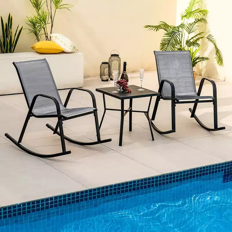 Costway Lot de 4 Fauteuils à Bascule d'Extérieur en Métal Robuste Antidérapants Gris