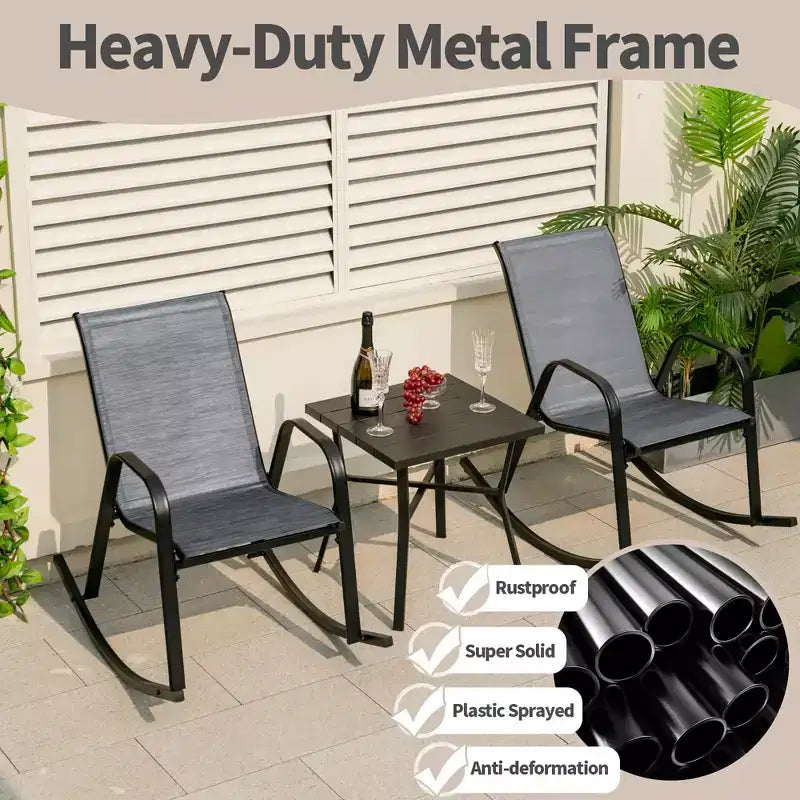Costway Lot de 4 Fauteuils à Bascule d'Extérieur en Métal Robuste Antidérapants Gris