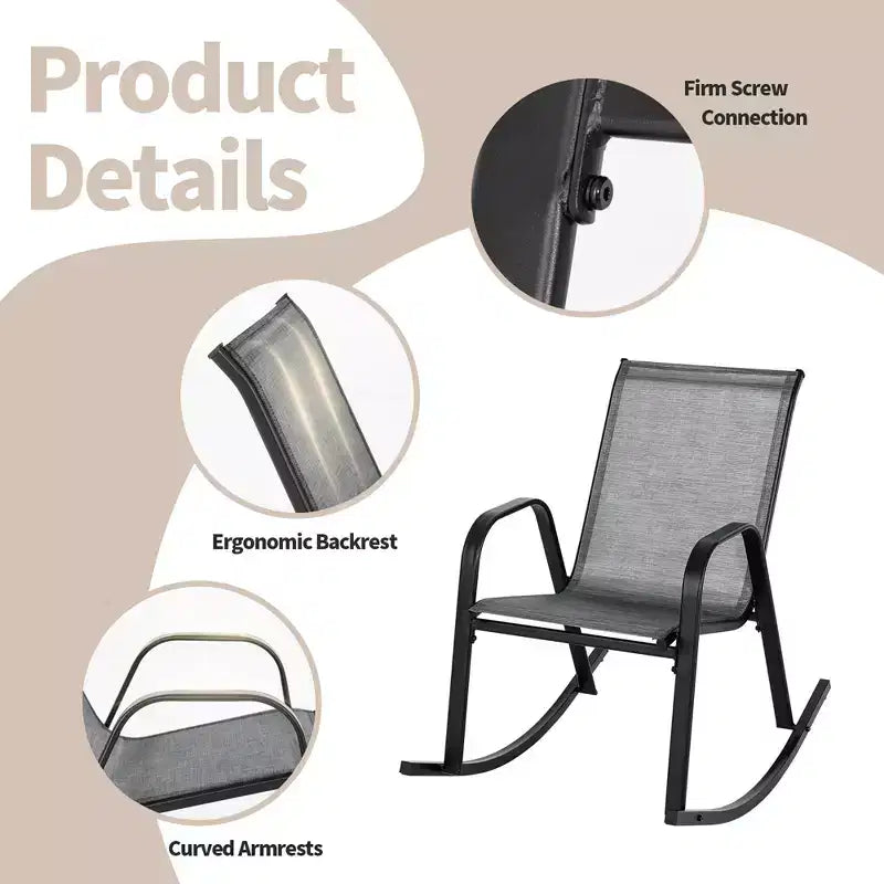 Costway Lot de 4 Fauteuils à Bascule d'Extérieur en Métal Robuste Antidérapants Gris