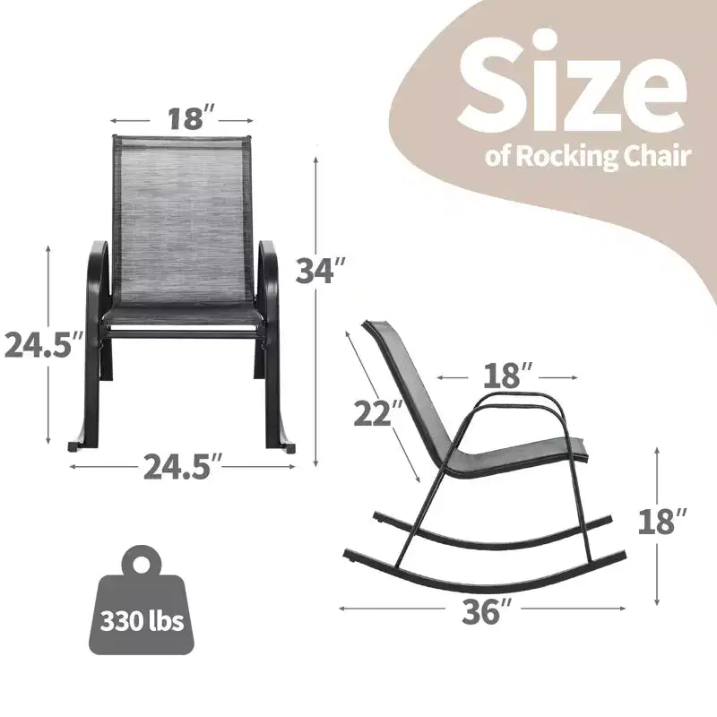 Costway Lot de 4 Fauteuils à Bascule d'Extérieur en Métal Robuste Antidérapants Gris