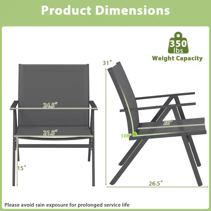 Lot de 2 chaises de patio Costway avec tissu en maille respirant et cadre en métal Capacité de 159 kg