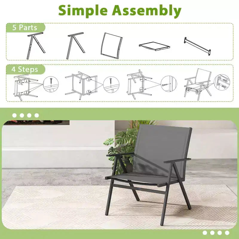 Lot de 2 chaises de patio Costway avec tissu en maille respirant et cadre en métal Capacité de 159 kg