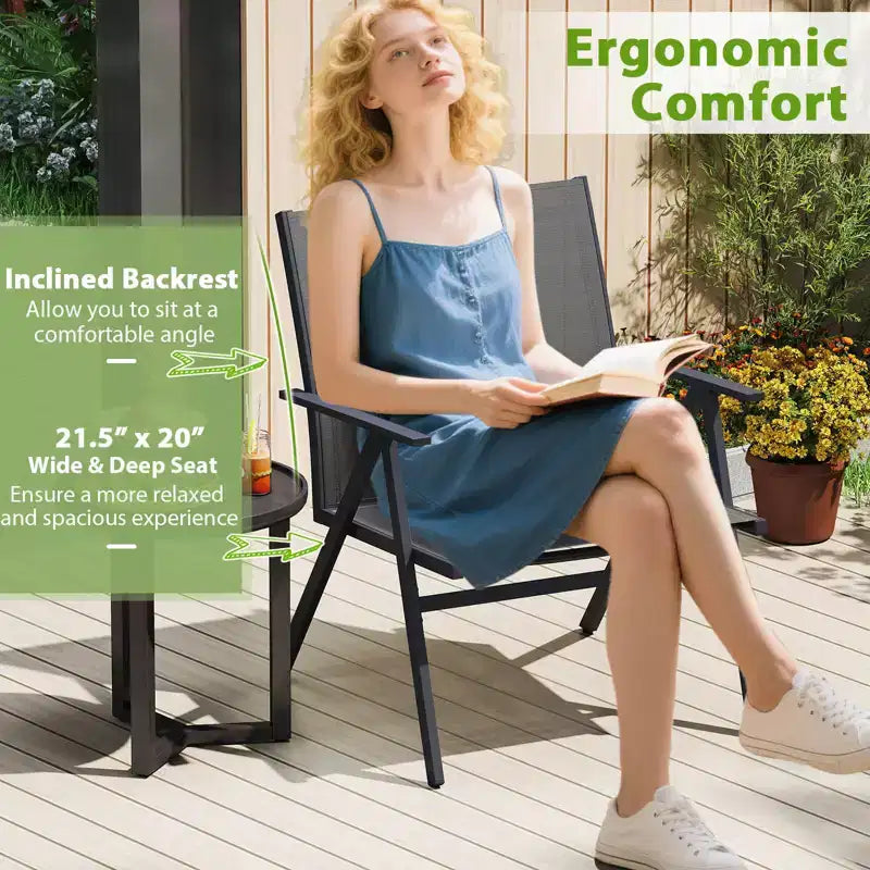Lot de 2 chaises de patio Costway avec tissu en maille respirant et cadre en métal Capacité de 159 kg