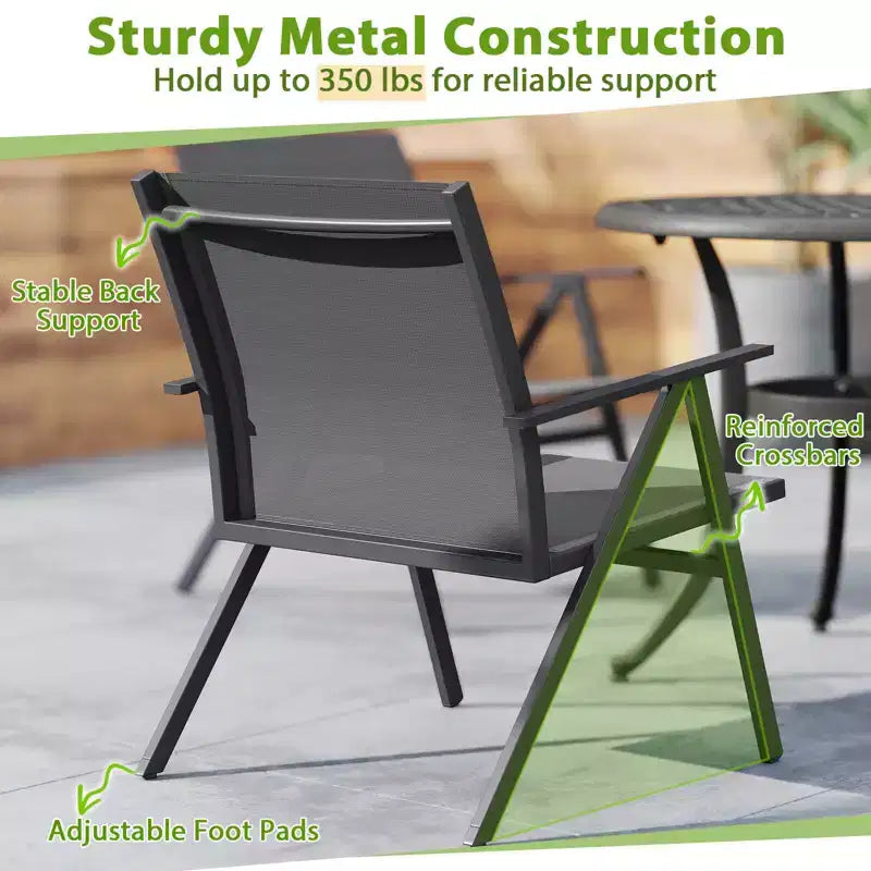 Lot de 2 chaises de patio Costway avec tissu en maille respirant et cadre en métal Capacité de 159 kg