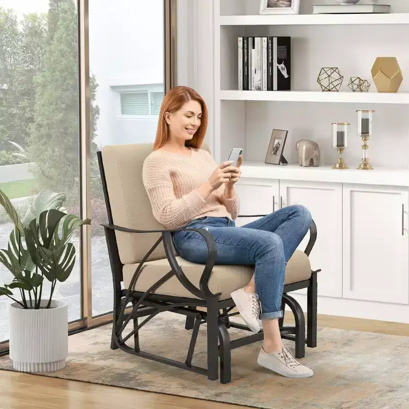 Fauteuil à bascule Costway avec coussin, cadre en métal robuste, planeur doux pour l'extérieur