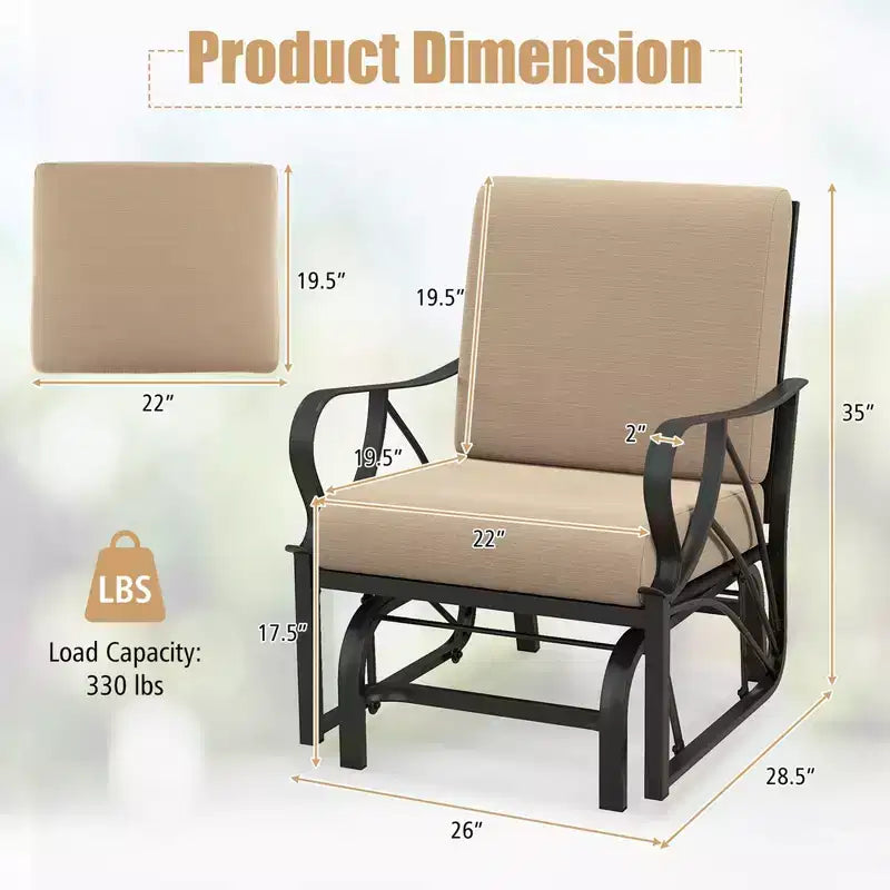 Fauteuil à bascule Costway avec coussin, cadre en métal robuste, planeur doux pour l'extérieur