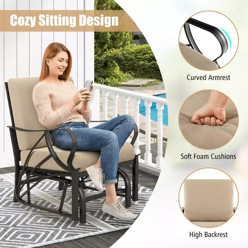 Fauteuil à bascule Costway avec coussin, cadre en métal robuste, planeur doux pour l'extérieur