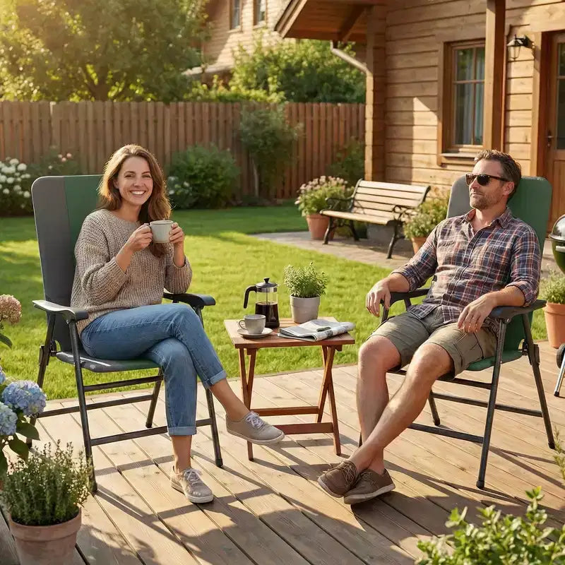 Outsunny Lot de 2 chaises de patio pliantes, chaises de jardin rembourrées à dossier haut avec accoudoirs, tissu Oxford 600D, chaises de camping portables pour l'extérieur