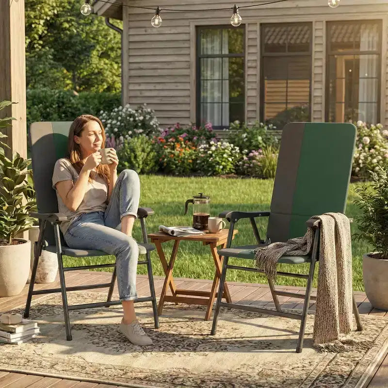 Outsunny Lot de 2 chaises de patio pliantes, chaises de jardin rembourrées à dossier haut avec accoudoirs, tissu Oxford 600D, chaises de camping portables pour l'extérieur