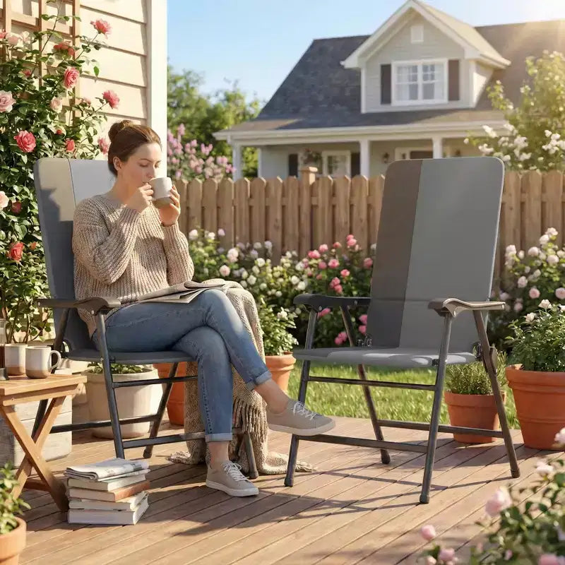 Outsunny Lot de 2 chaises de patio pliantes, chaises de jardin rembourrées à dossier haut avec accoudoirs, tissu Oxford 600D, chaises de camping portables pour l'extérieur