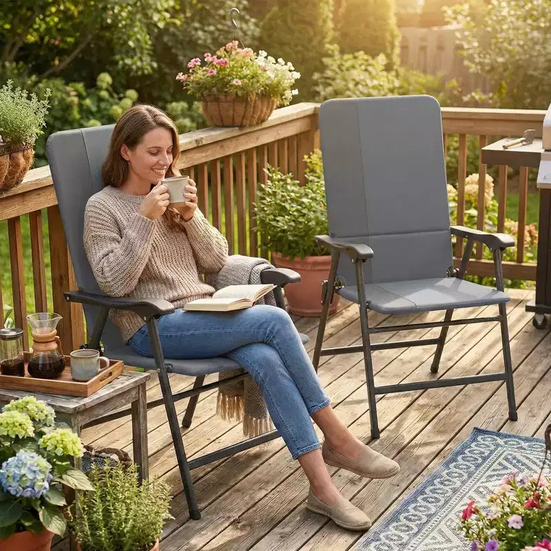Outsunny Lot de 2 chaises de patio pliantes, chaises de jardin rembourrées à dossier haut avec accoudoirs, tissu Oxford 600D, chaises de camping portables pour l'extérieur