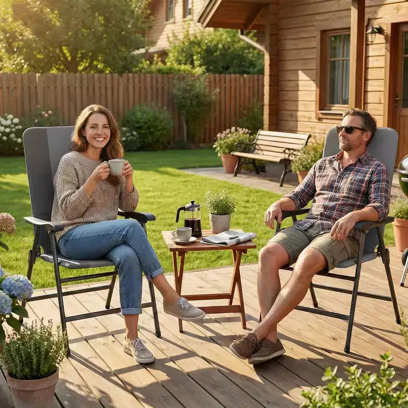 Outsunny Lot de 2 chaises de patio pliantes, chaises de jardin rembourrées à dossier haut avec accoudoirs, tissu Oxford 600D, chaises de camping portables pour l'extérieur