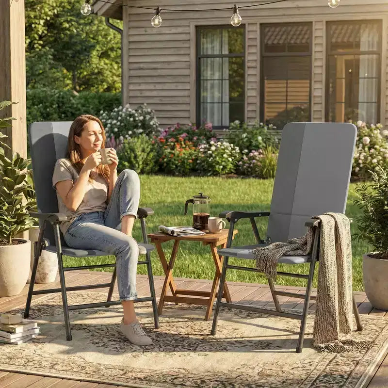Outsunny Lot de 2 chaises de patio pliantes, chaises de jardin rembourrées à dossier haut avec accoudoirs, tissu Oxford 600D, chaises de camping portables pour l'extérieur