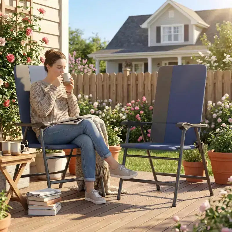 Outsunny Lot de 2 chaises de patio pliantes, chaises de jardin rembourrées à dossier haut avec accoudoirs, tissu Oxford 600D, chaises de camping portables pour l'extérieur