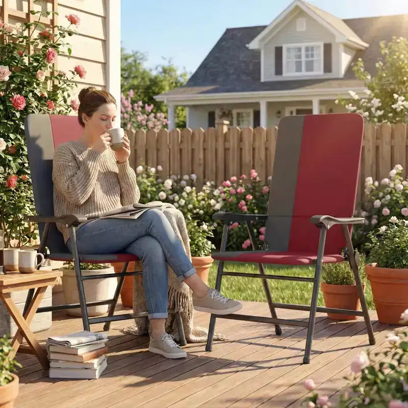 Outsunny Lot de 2 chaises de patio pliantes, chaises de jardin rembourrées à dossier haut avec accoudoirs, tissu Oxford 600D, chaises de camping portables pour l'extérieur