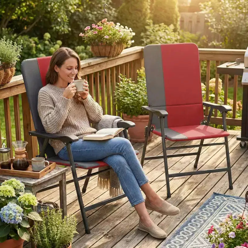 Outsunny Lot de 2 chaises de patio pliantes, chaises de jardin rembourrées à dossier haut avec accoudoirs, tissu Oxford 600D, chaises de camping portables pour l'extérieur