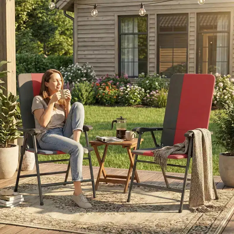 Outsunny Lot de 2 chaises de patio pliantes, chaises de jardin rembourrées à dossier haut avec accoudoirs, tissu Oxford 600D, chaises de camping portables pour l'extérieur