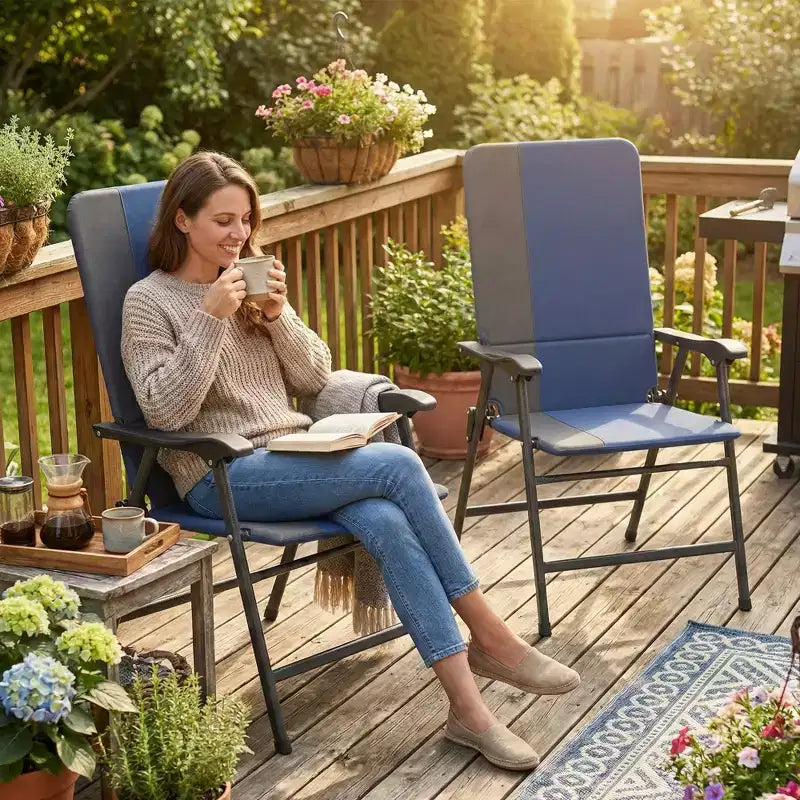 Outsunny Lot de 2 chaises de patio pliantes, chaises de jardin rembourrées à dossier haut avec accoudoirs, tissu Oxford 600D, chaises de camping portables pour l'extérieur