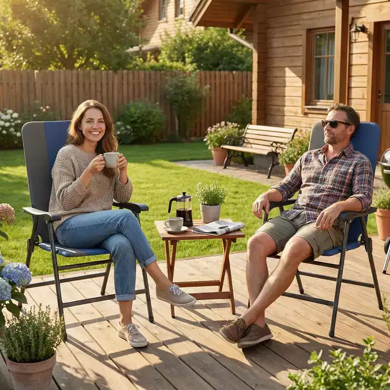 Outsunny Lot de 2 chaises de patio pliantes, chaises de jardin rembourrées à dossier haut avec accoudoirs, tissu Oxford 600D, chaises de camping portables pour l'extérieur