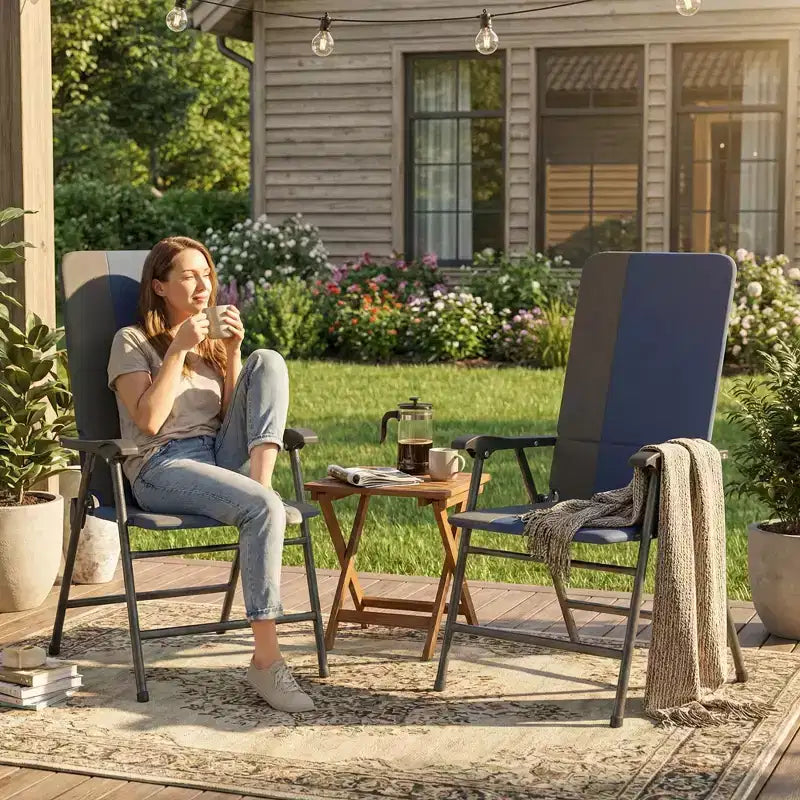 Outsunny Lot de 2 chaises de patio pliantes, chaises de jardin rembourrées à dossier haut avec accoudoirs, tissu Oxford 600D, chaises de camping portables pour l'extérieur