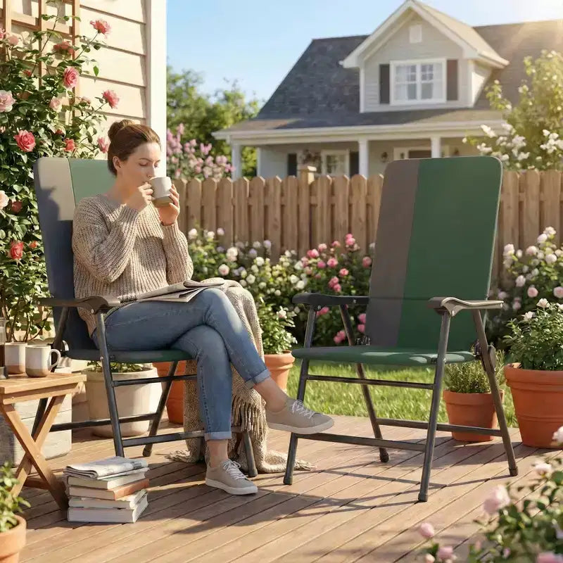 Outsunny Lot de 2 chaises de patio pliantes, chaises de jardin rembourrées à dossier haut avec accoudoirs, tissu Oxford 600D, chaises de camping portables pour l'extérieur