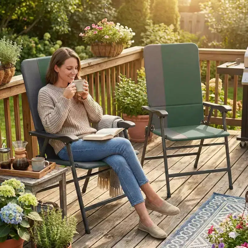 Outsunny Lot de 2 chaises de patio pliantes, chaises de jardin rembourrées à dossier haut avec accoudoirs, tissu Oxford 600D, chaises de camping portables pour l'extérieur