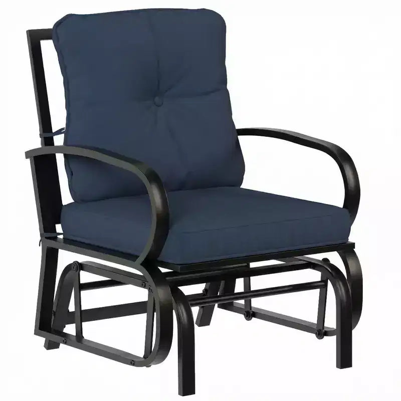 Outsunny Outdoor Glider Chair, Patio Glider with Cushions, Steel Frame, Curved Armrests, Dark Blue