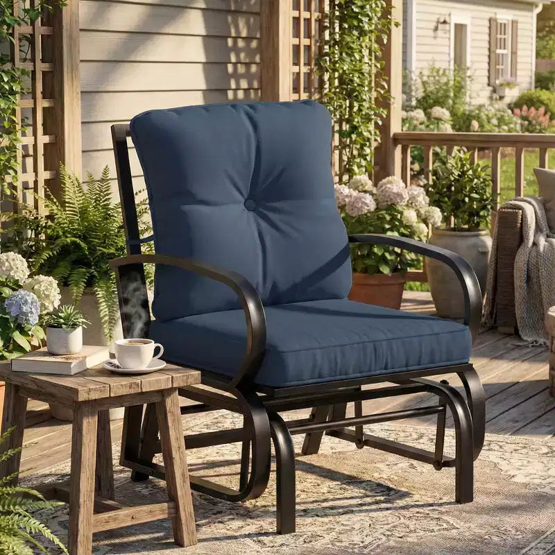Chaise à bascule d'extérieur Outsunny, bascule de patio avec coussins, structure en acier, accoudoirs incurvés, bleu foncé