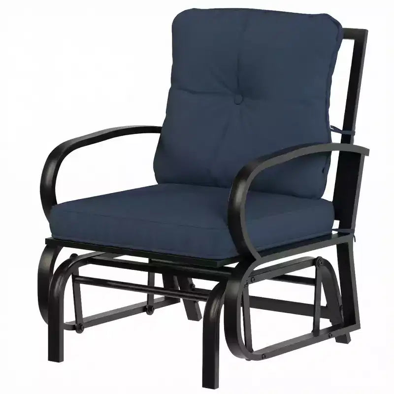 Chaise à bascule d'extérieur Outsunny, bascule de patio avec coussins, structure en acier, accoudoirs incurvés, bleu foncé