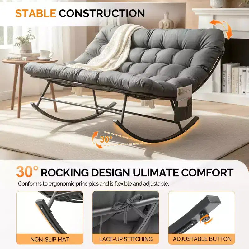 Karl Home | Fauteuil à bascule Papasan deux places avec pochette à magazines