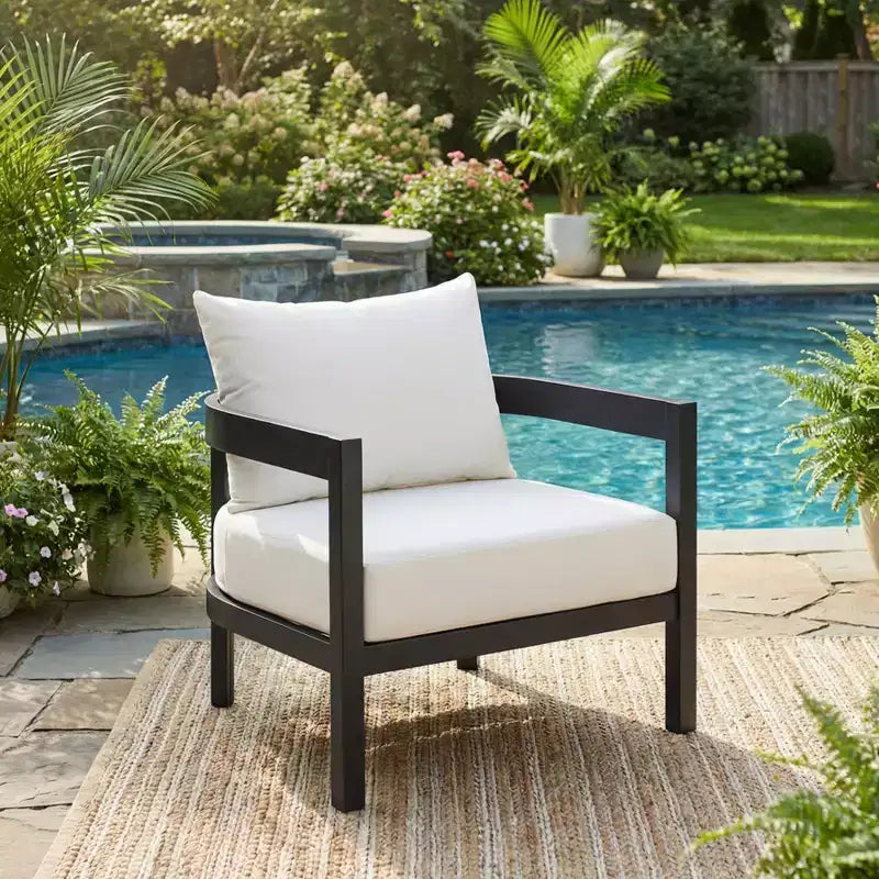 Fauteuil d'appoint ModernLuxe pour terrasse, fauteuil de jardin individuel ergonomique avec coussins souples imperméables et cadre antirouille