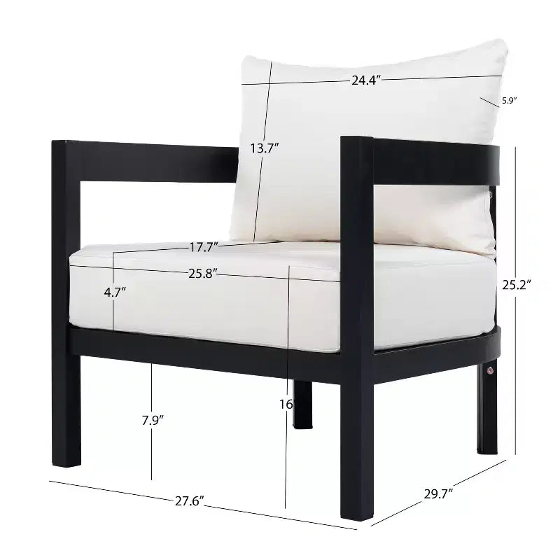 Fauteuil d'appoint ModernLuxe pour terrasse, fauteuil de jardin individuel ergonomique avec coussins souples imperméables et cadre antirouille