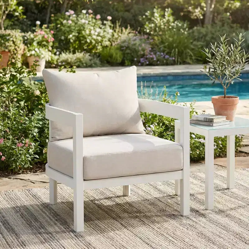 Fauteuil d'appoint ModernLuxe pour terrasse, fauteuil de jardin individuel ergonomique avec coussins souples imperméables et cadre antirouille