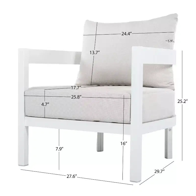 Fauteuil d'appoint ModernLuxe pour terrasse, fauteuil de jardin individuel ergonomique avec coussins souples imperméables et cadre antirouille