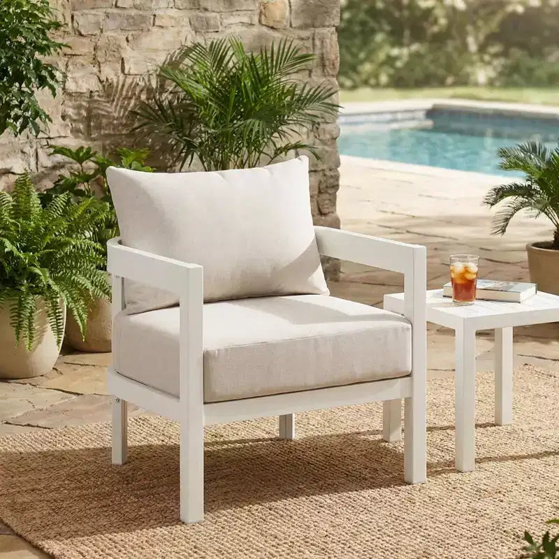 ModernLuxe Patio Accent Chair Outdoor Single Lounge Chair Ergonomic Armchair with Soft Waterproof Cushions & Rust-Proof Frame