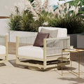 ModernLuxe Patio Swivel Chair Outdoor Acacia Wood Club Chair, Teak Finish, Cream Cushion, Rope-Woven Chair for Garden/Patio
