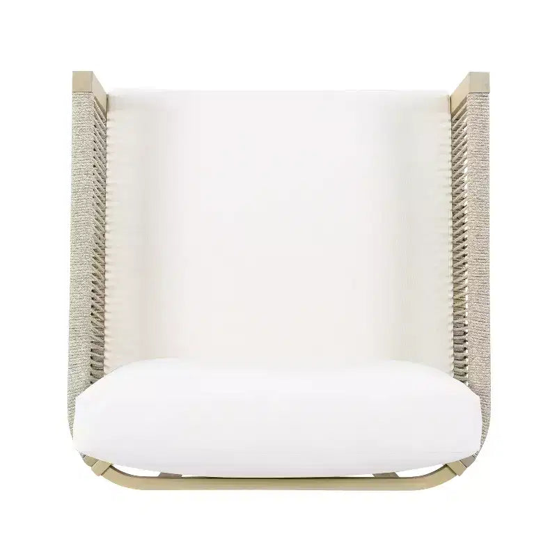Chaise pivotante de patio ModernLuxe en bois d'acacia, finition teck, coussin crème, chaise tressée en corde pour jardin/patio