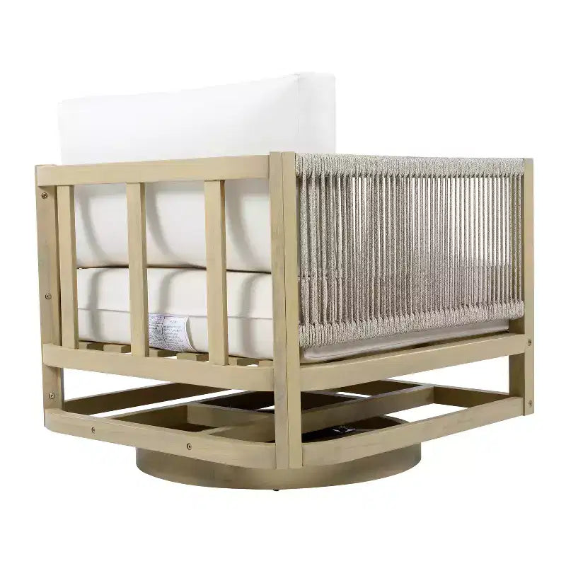 Chaise pivotante de patio ModernLuxe en bois d'acacia, finition teck, coussin crème, chaise tressée en corde pour jardin/patio