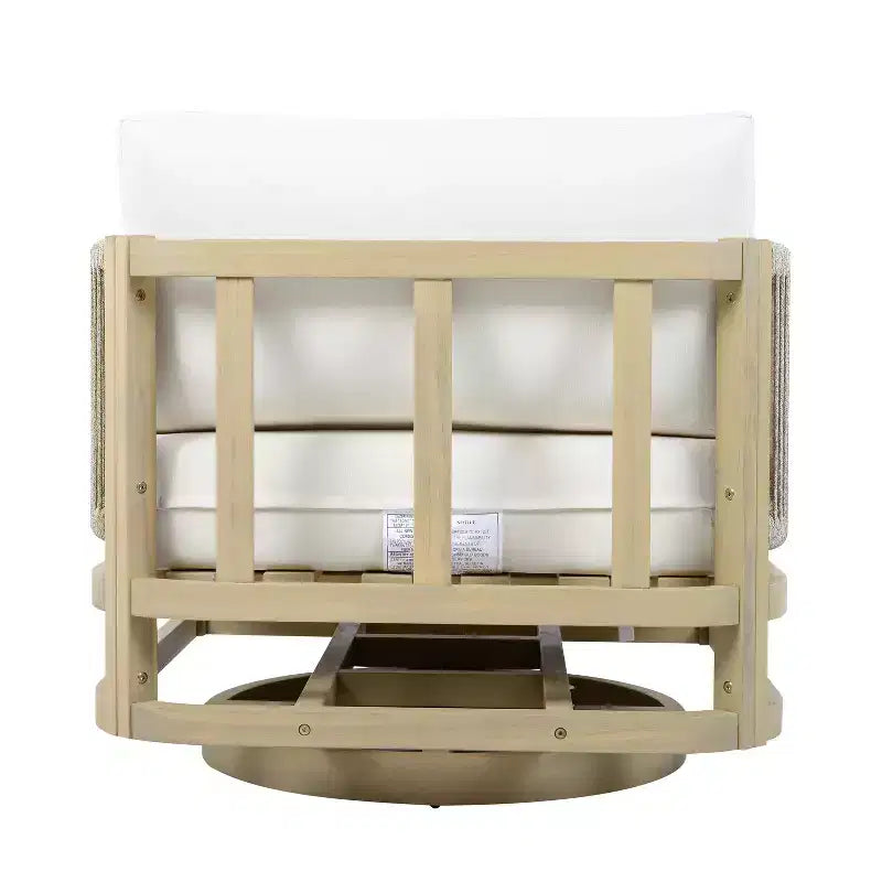 Chaise pivotante de patio ModernLuxe en bois d'acacia, finition teck, coussin crème, chaise tressée en corde pour jardin/patio