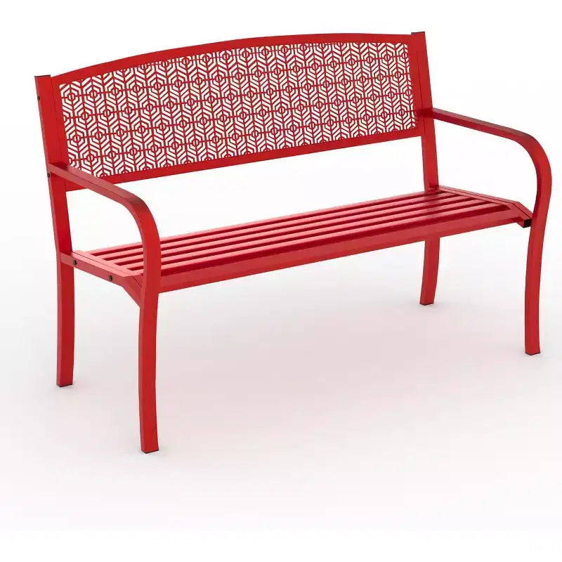 Banc de jardin en métal résistant aux intempéries de 50 po, siège de patio extérieur en acier avec dossier incurvé et motif décoratif pour porche, cour, parc et terrasse