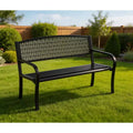 50 Weather-Resistant Metal Garden Bench, Outdoor Steel Patio Seating w/ Curved Backrest & Decorative Pattern for Porch, Yard, Park & Deck